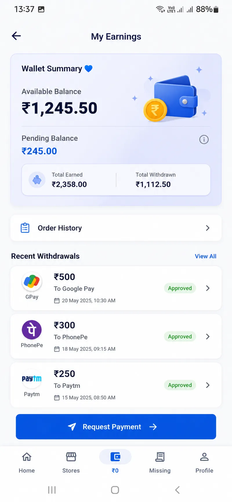 Kashandaz Wallet Screen